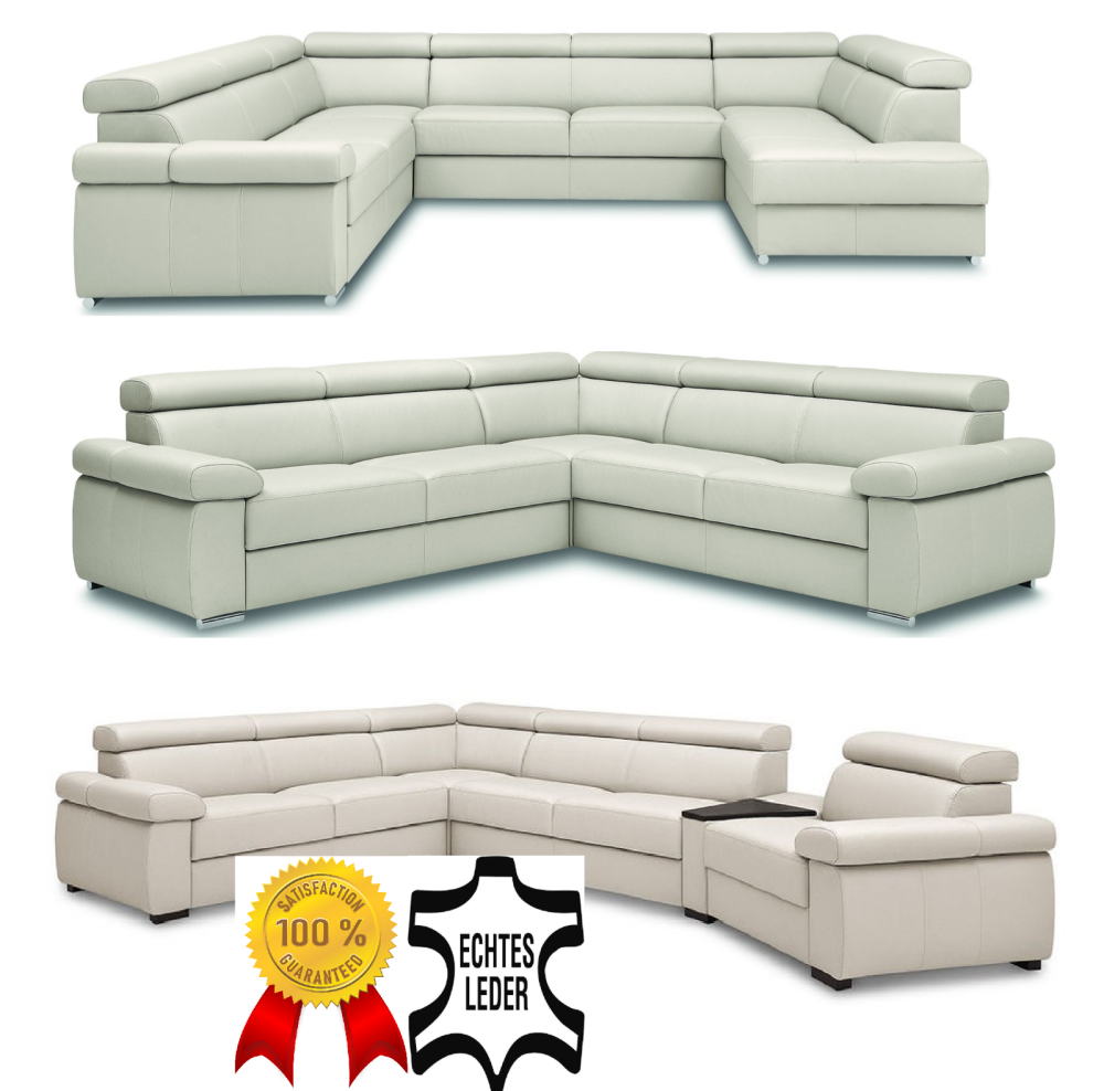 MODELL "ZOOM", ECKSOFA 3B+E+2,5BK MIT BETTFUNKTION UND STAURAUM , IN ECHTLEDER ( NATURELLE , freie Farbwahl ) !