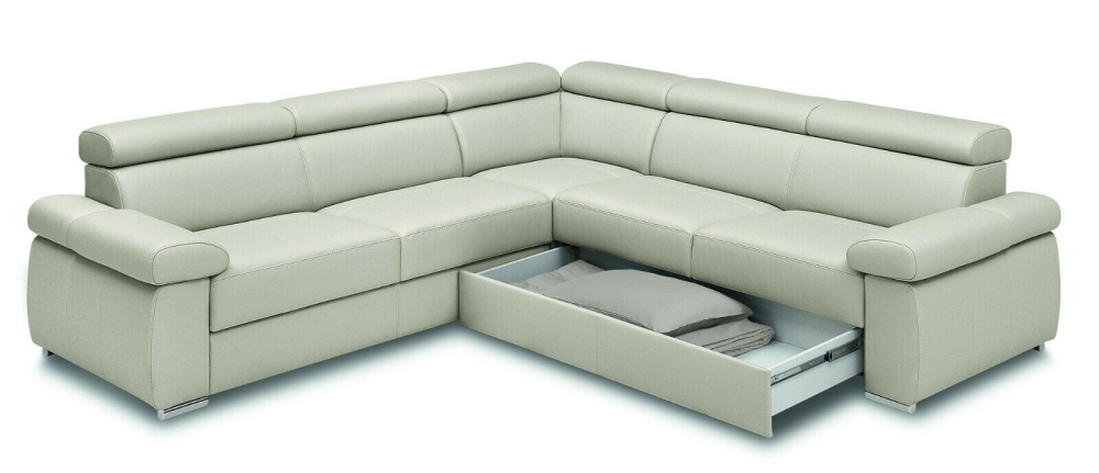 MODELL "ZOOM", ECKSOFA 3B+E+2,5BK MIT BETTFUNKTION UND STAURAUM , IN ECHTLEDER ( NATURELLE , freie Farbwahl ) !